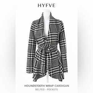 HYFVE Black & White Houndstooth Belted Wrap Cardigan